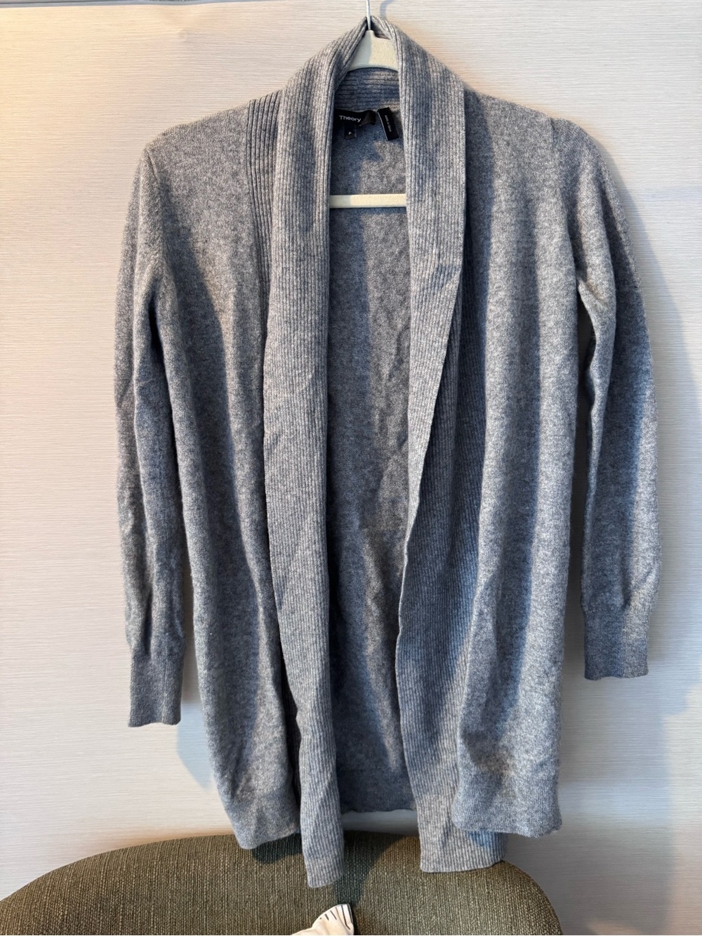 Theory Light Gray Open-Front Cashmere Cardigan